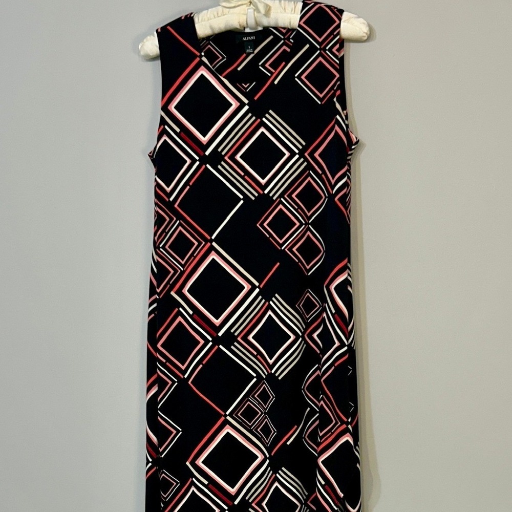 Alfani Maxi Dress Womens Small Black Pink Excellent Geometric Sleeveless